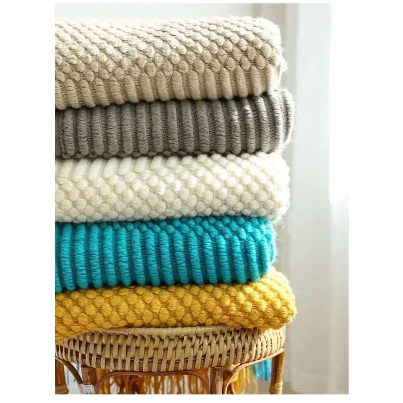 Hand Knitted Tassel Throw Blanket-4