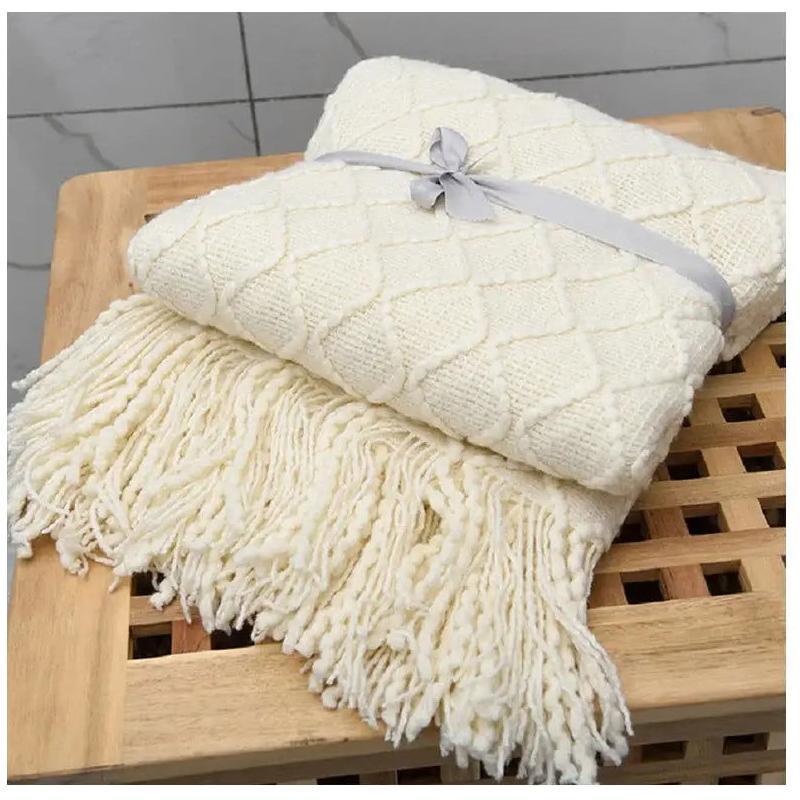 Knitted Decorative  Blankets -Beige-1