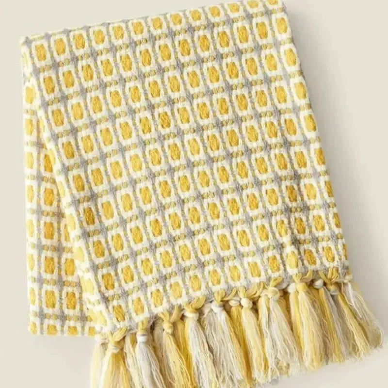 Pastoral Style Yellow Knitted Woolen Blanket-2